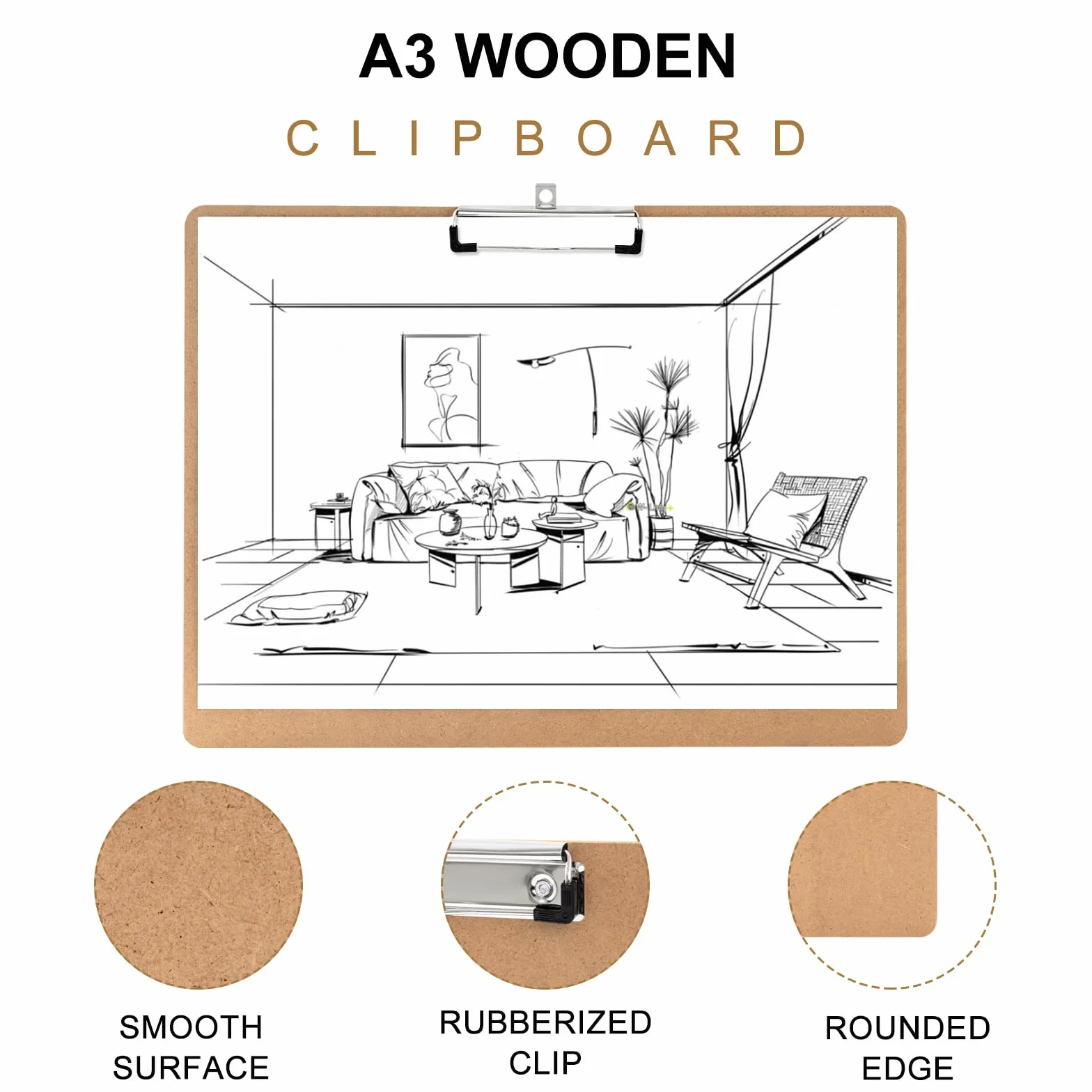 Grande Portablocco A3 in Legno, 2 Pezzi, Versione Orizzontale, Realizzato in MDF, per Scrivere, Disegnare, Dipingere e fare Schizzi a Scuola, a casa, all'aperto