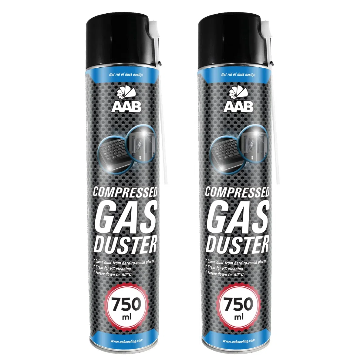 2x AABCOOLING Bomboletta d'Aria Compressa 750ml per Pulire Accessori PC, Tastiera, Stampanti, Televisioni, Fotocamere, Spray Contatti con Tubo di Estensione, Rimozione di Polvere