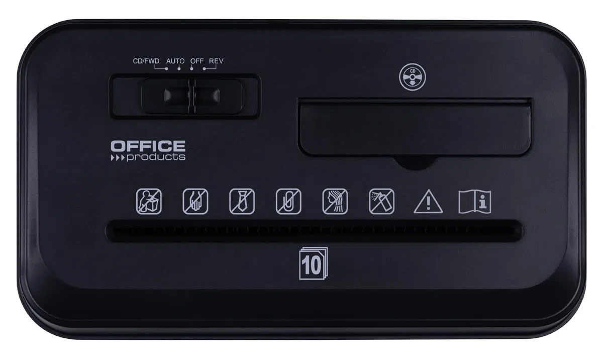 OFFICE PRODUCTS Distruggidocumenti/Taglio a strisce/Taglio Trasversale/Tritadocumenti/Fino a 10 fogli A4/Cestino 14 l/Nero/Distruggi documenti personali e da ufficio