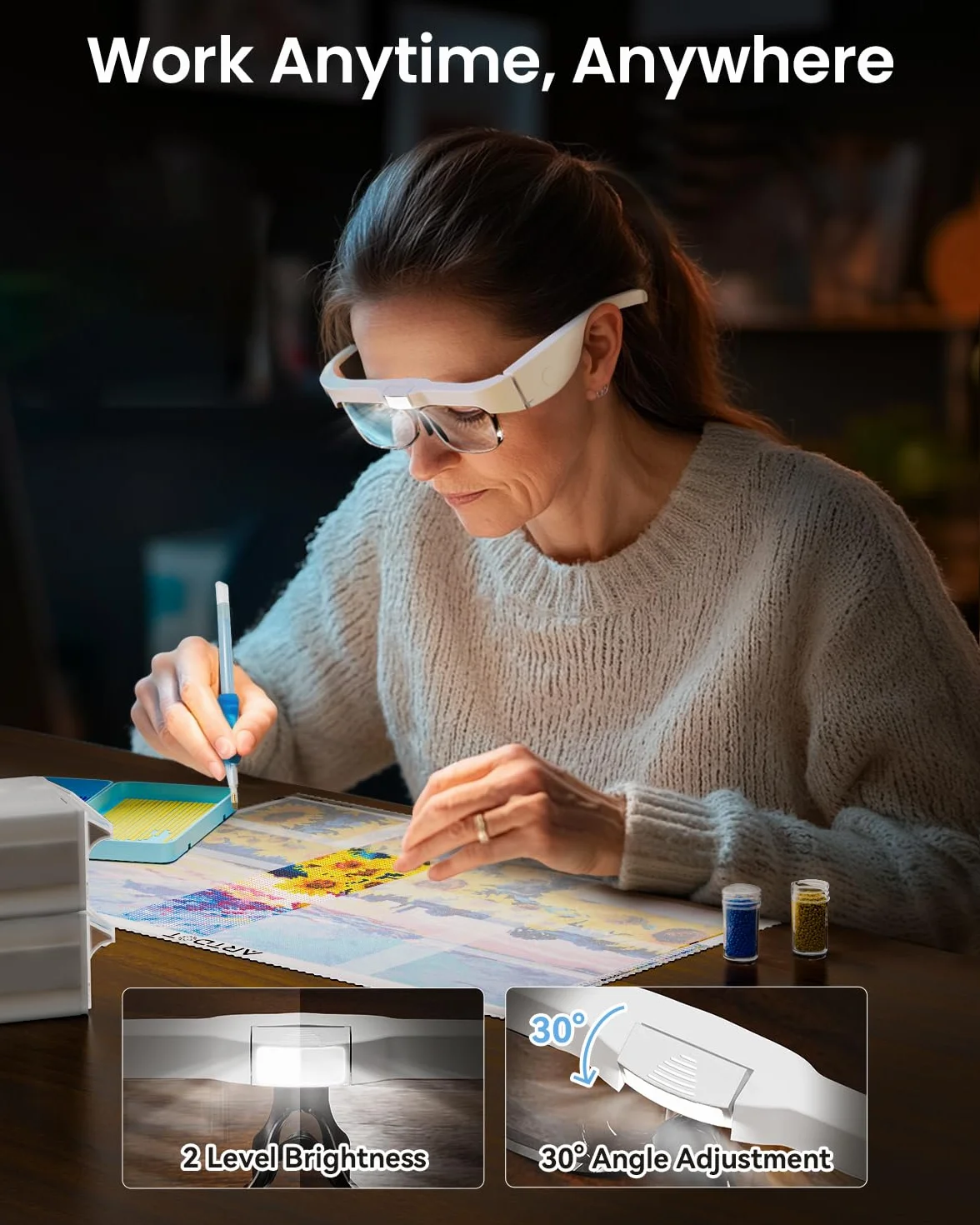 ARTDOT Lente Ingrandimento con Luce 3 LED e 2 livelli di regolazione, Occhiali con Lente di Ingrandimento Professionali per Modellismo,Riparazione Orologi, Ricamo, Piccoli Lavori di Miniatura