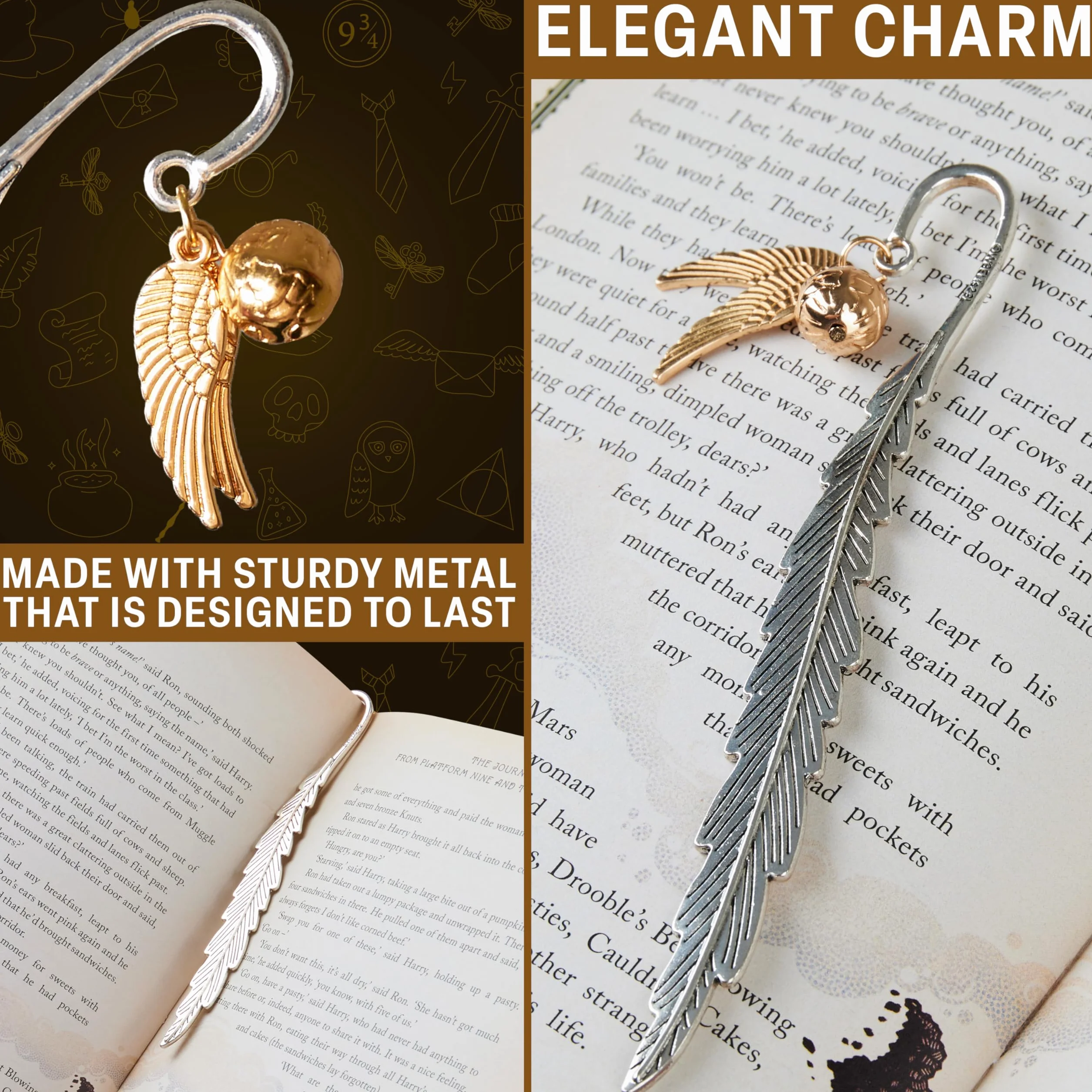 Harry Potter Segnalibro Metallo, Segnalibri Particolari con Ciondolo, Accessori Libro, Regalo per Sorella Amica Mamma Papà (Golden Snitch)