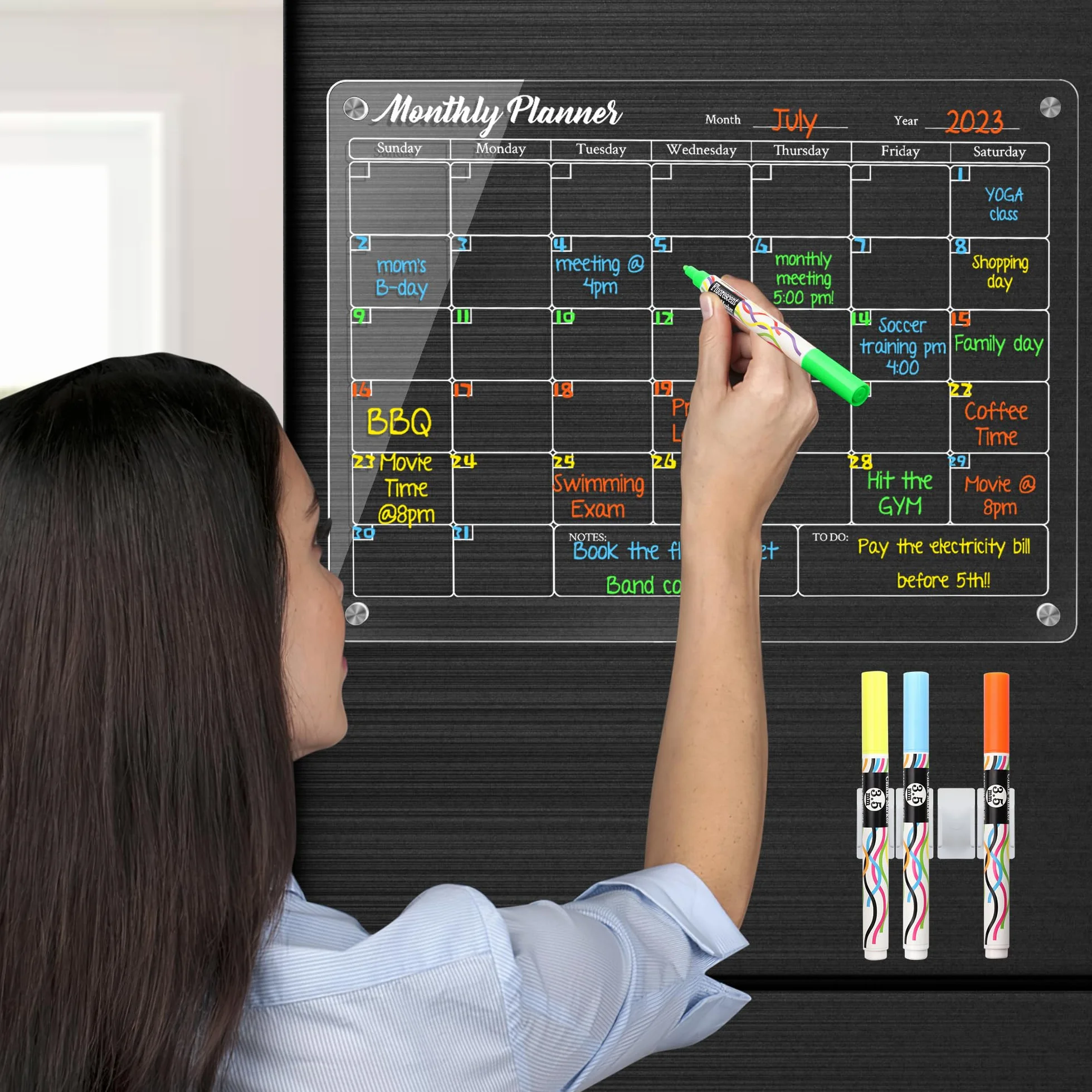 Set di lavagne in acrilico, 2 pezzi, 40 x 30 cm, calendario mensile trasparente e lavagnetta vuota, include 4 pennarelli a gesso, angoli magnetici resistenti, copertine antigraffio