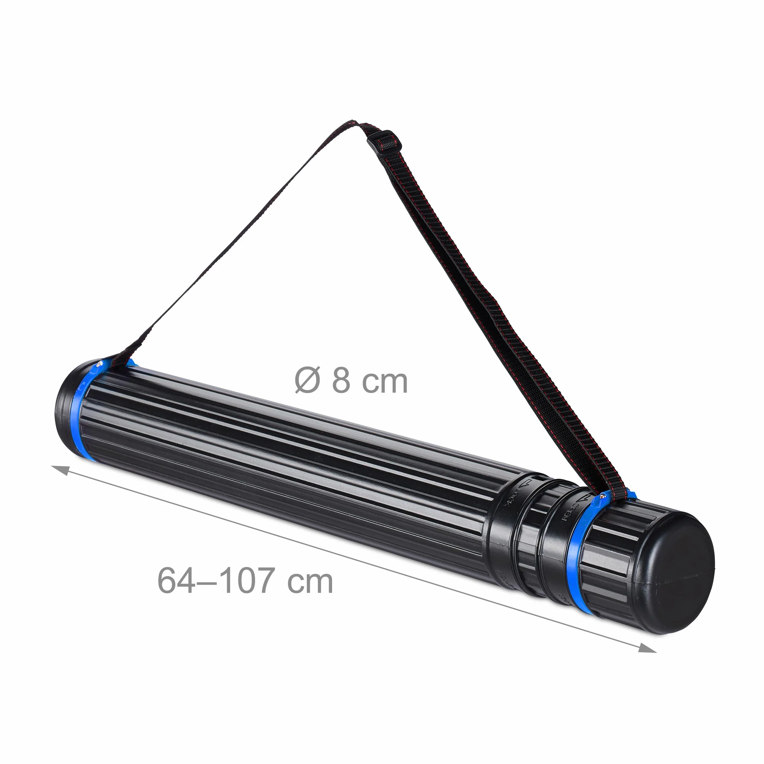 Relaxdays Tubo Portadisegni, Set da 2, Formato Max. A0, Cintura Regolabile, Tappo a Vite, 64-107 cm, Plastica, Nero Blu