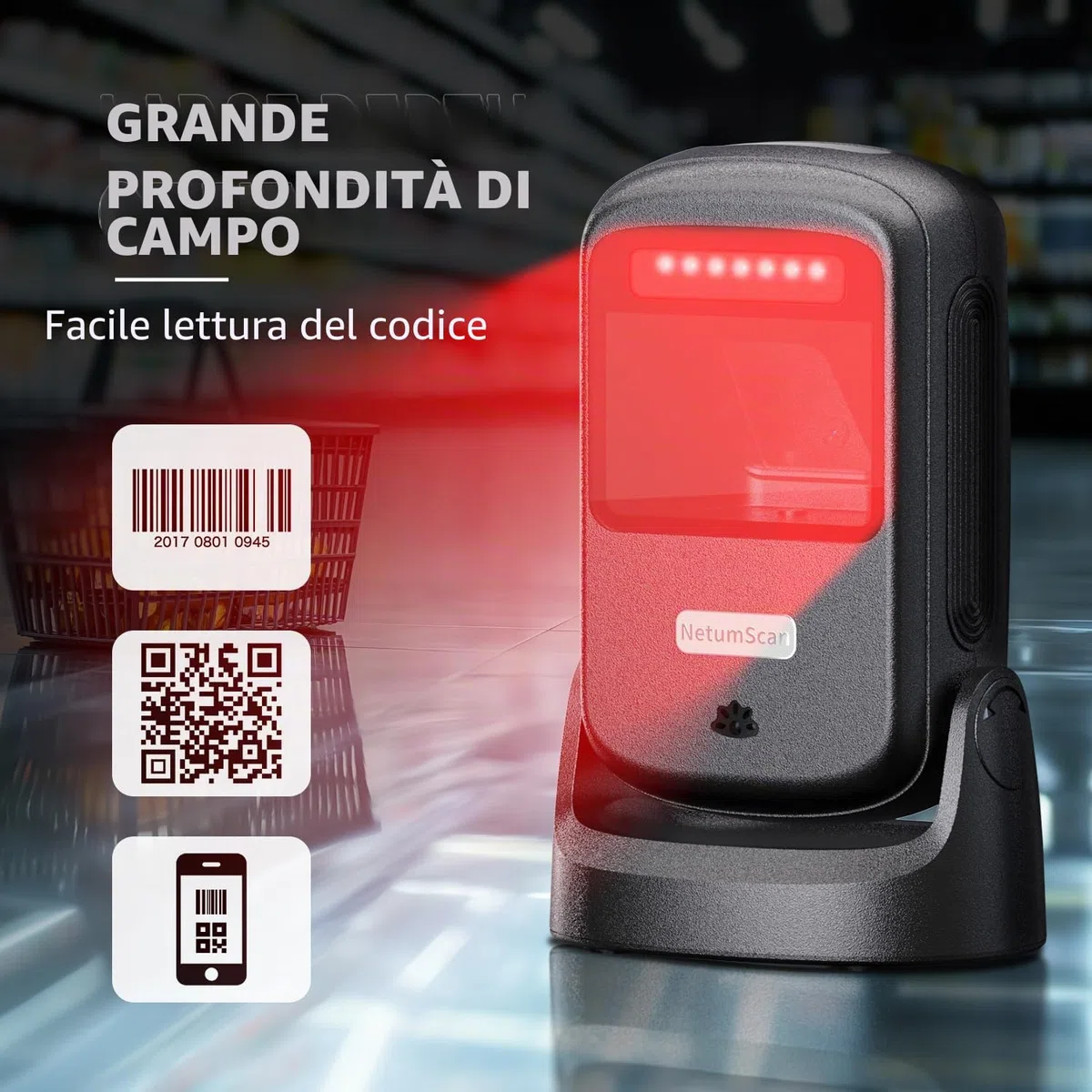 NetumScan USB Omnidirezionale Tecnico per Supermercati e Magazzini Compatibile con PC Windows/Mac/Linux CN-40