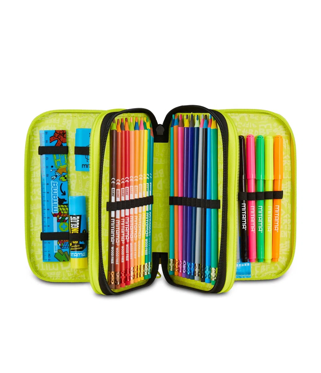 Mitama Astuccio Scuola 3 Scomparti, SUPER TRIPLO FLASH, Contenuto 47 pz, Completo di Matite, Pennarelli, Portapenne Scuola Elementare Bambino
