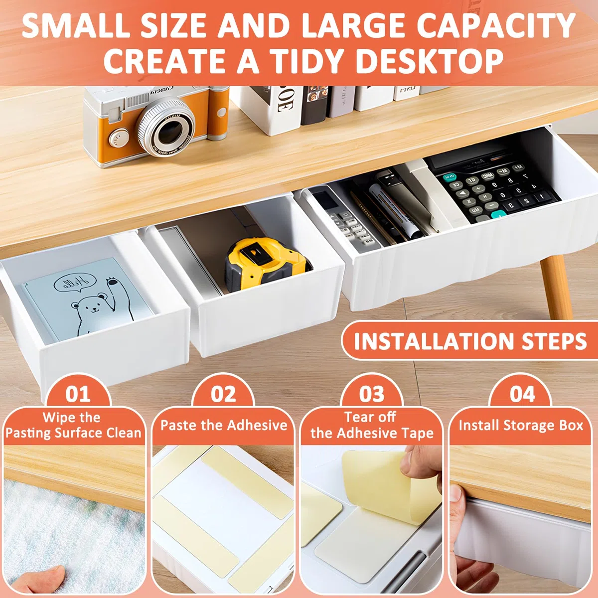 ZLPBAO Cassetto Sotto Scrivania, 3 Pezzi Autoadesivo Organizer per Cassetti, Cassetto Extra Grandi e Grandi Autoadesivo, Cassetto Organizer Cassetti Nascosto Adesivo Da Scrivania per Casa e Ufficio