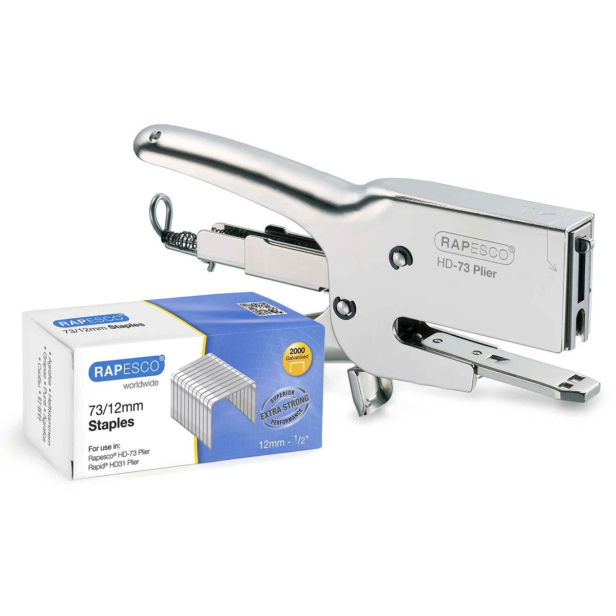 Rapesco 1306 Cucitrice a Pinza per Alti Spessori HD-73 e 2000 Punti 73/12 mm, Capacità 70 Fogli, Cromato
