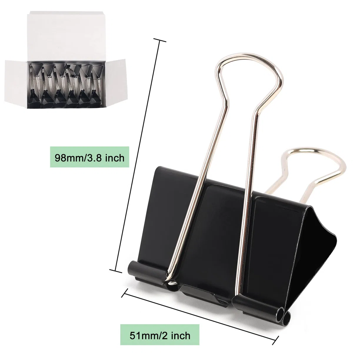 24 Pezzi Fermacarte, Clip Fermacarte Metallo da 51 mm, Pinzette Cancelleria per Raccoglitori Extra Large per Ufficio, Casa, Scuola, 12 per Scatola, 2 Scatole