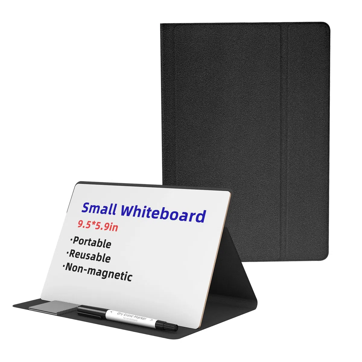 Lavagnetta Cancellabile, Lavagna Bianca Portatile con Supporto Integrato in Similpelle PU, 23.6x14.9 cm Lavagna per Scrivania, Ufficio, Accessori Ufficio, Incl. Pennarello e Panno