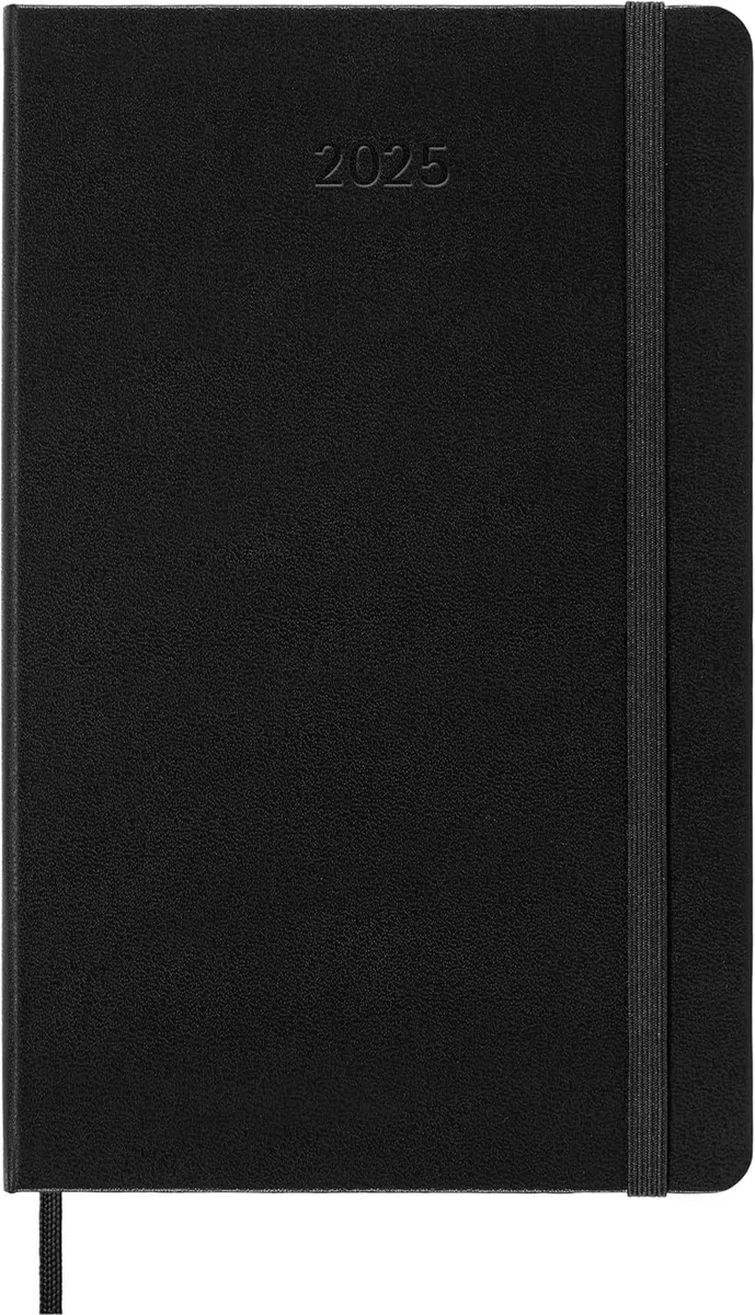 Moleskine Weekly Planner, Agenda Settimanale Verticale 12 Mesi 2025, Copertina Rigida e Chiusura Elastica, Colore Nero, Formato Large 13 x21 cm