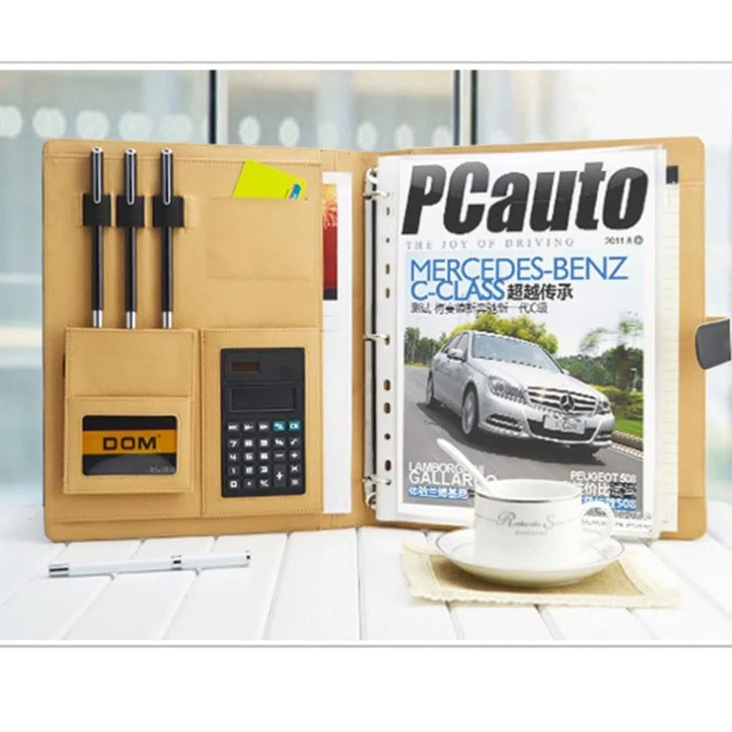 Cartella portadocumenti formato A4 Portadocumenti multiuso in pelle PU con 4 anelli, portadocumenti, con raccoglitore rimovibile, per organizer, ufficio, scuola di viaggio