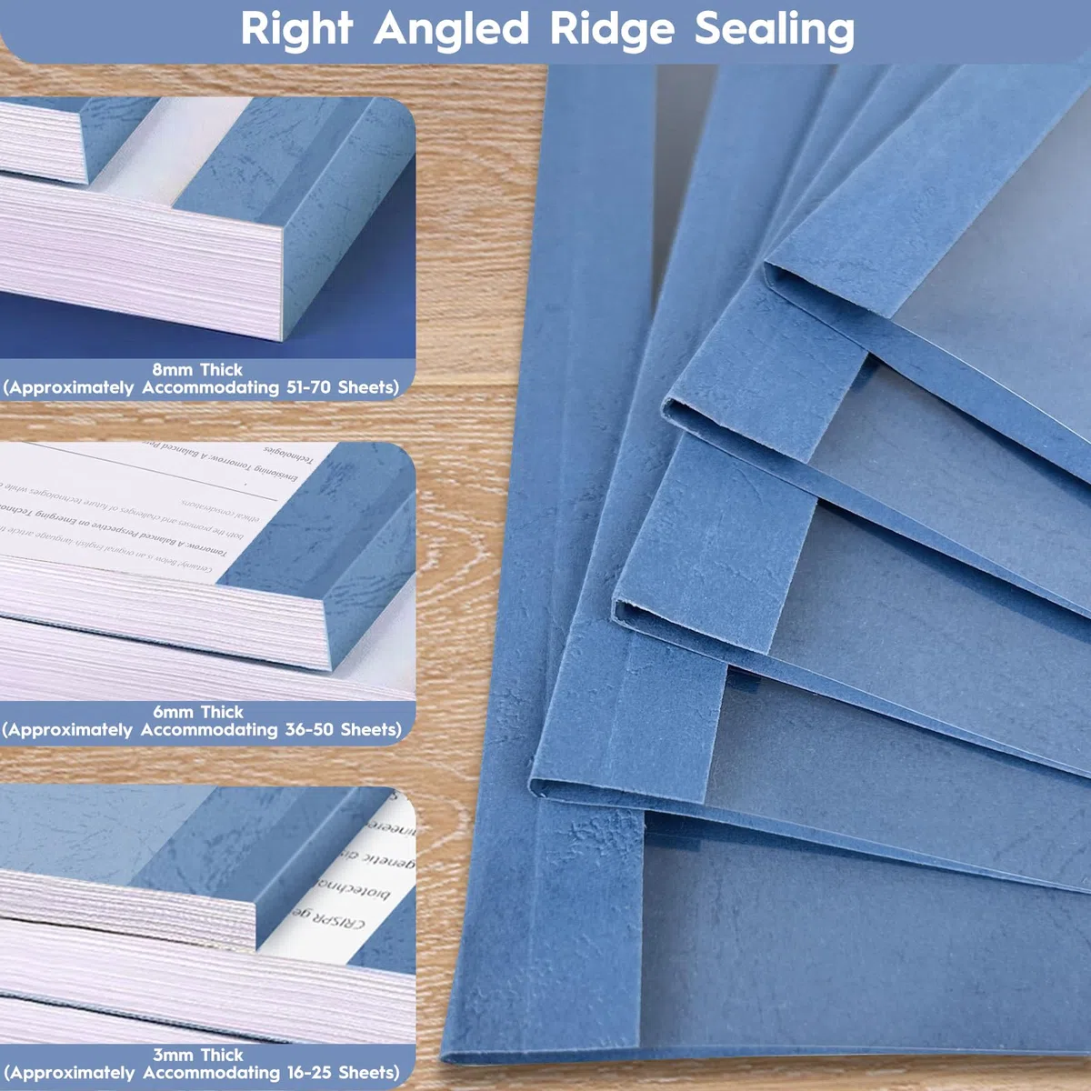 Cartelline Termiche A4 in PVC - 15 Fogli Con Copertina, 3mm (16-25), 6mm (36-50), 8mm (51-70) - Blu
