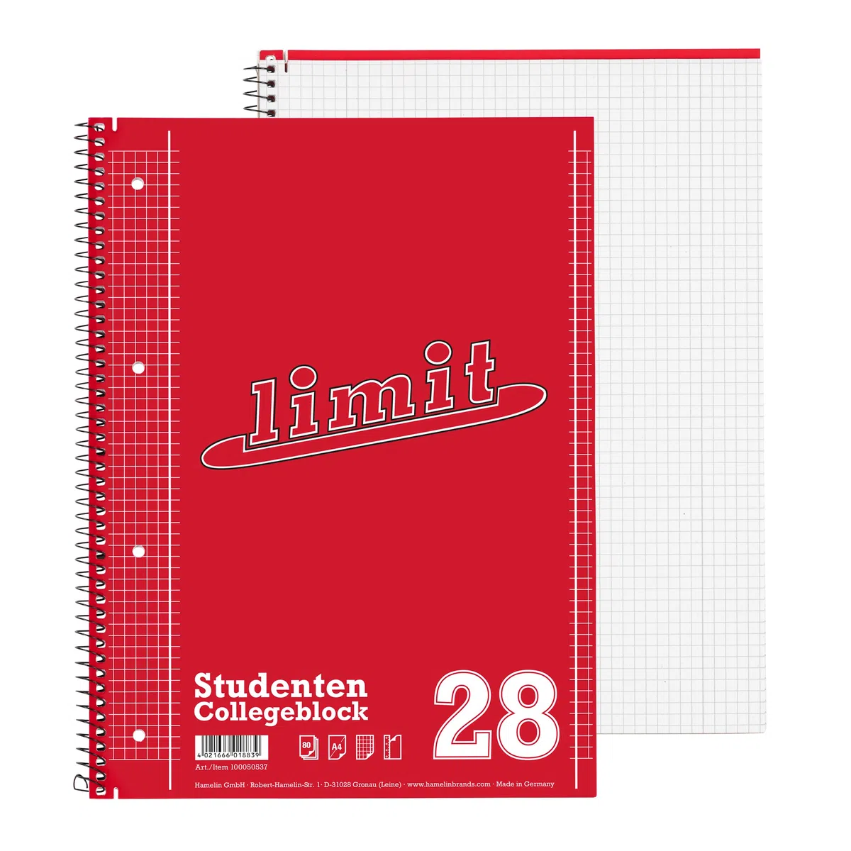 Limit 100050537 - Quaderno DIN A4, 80 fogli a quadretti con margine sinistro e destro, 10 pz, copertina rossa