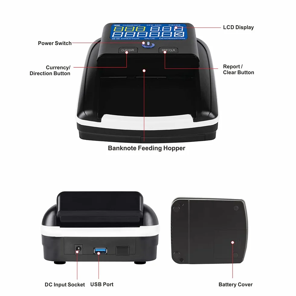 Stanew Rilevatore Banconote False e Conta Moneta Euro 2 in 1, con Batteria Ricaricabile per il Contatore di Valuta per la Rileva Banconote False EUR, USD, GBP