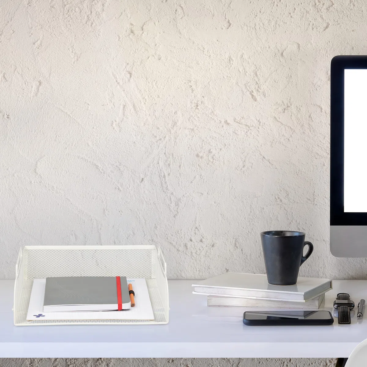 Relaxdays Vaschetta Portadocumenti, per Formato A4, Design a Griglia, Portalettere per Ufficio, Metallo, 25x34 cm,Bianco