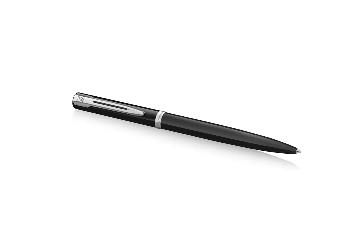 Waterman Impression Penna a sfera | Punta media con ricarica inchiostro blu | Lacca nera con finiture placcate in palladio | Confezione regalo