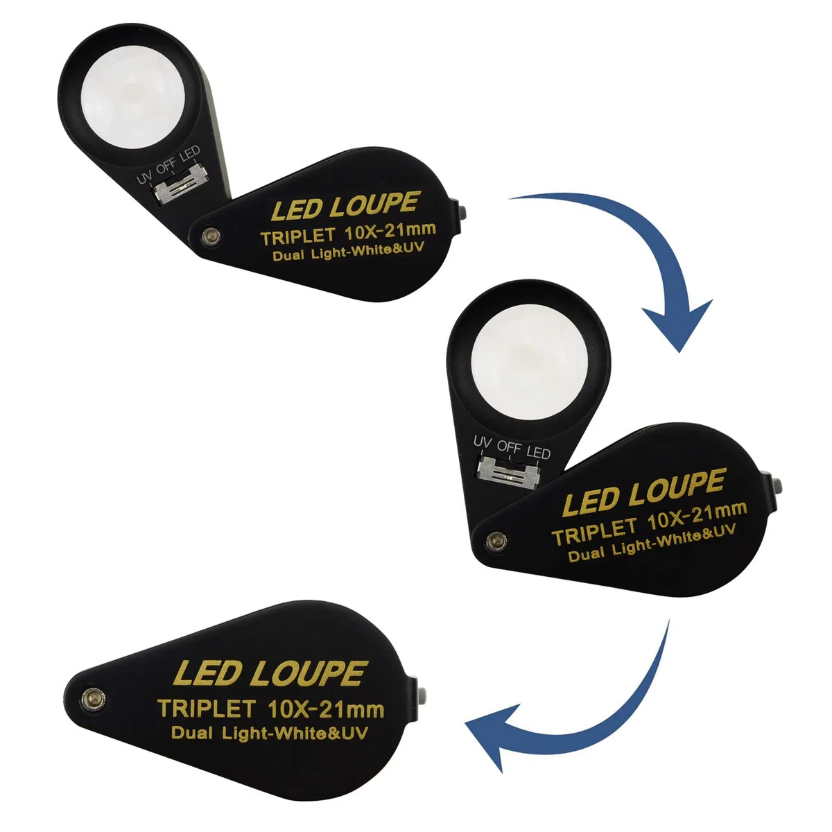 Lente di ingrandimento per gioielli 10x con LED UV, lente tripla da 21 mm, vetro ottico, strumento di ingrandimento tascabile per gioiellieri, filatelici e numismatici