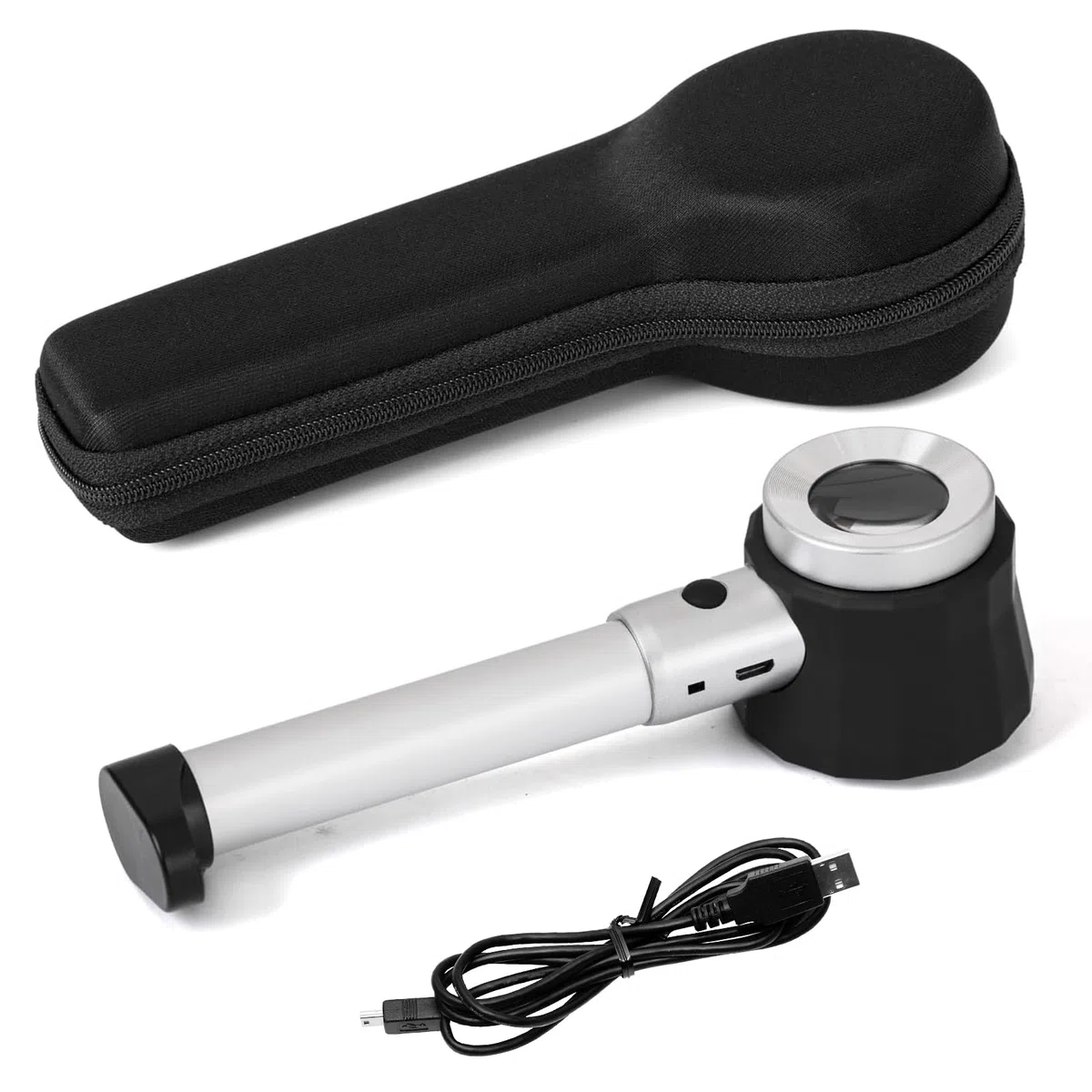 Lente d'Ingrandimento 30x con Luce,Ricaricabile, Manico Rimovibile & Righello 2cm, Lente Vetro Ottico 25mm per Gioielli, Dermatoscopio, Monete, Ispezione Pelle