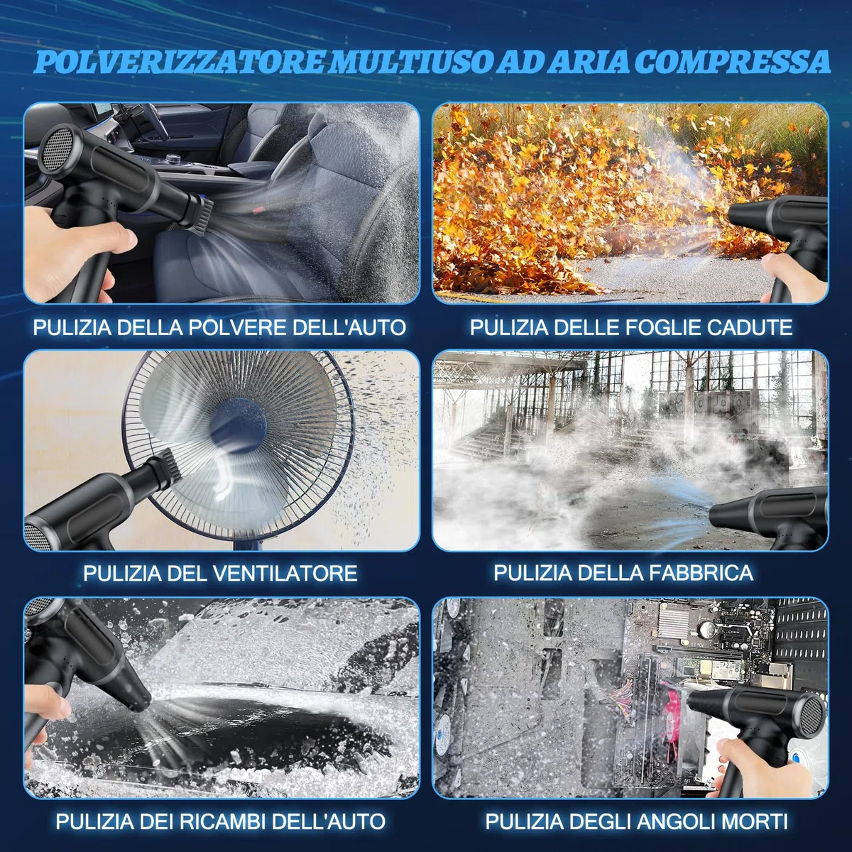 Spolverino elettrico ad aria compressa - 200000 RPM Super Power Cordless Air Blower Duster, USB ricaricabile durevole 3-Gear regolabile Dust Blower Cleaner per PC, tastiera, esterno, casa e auto