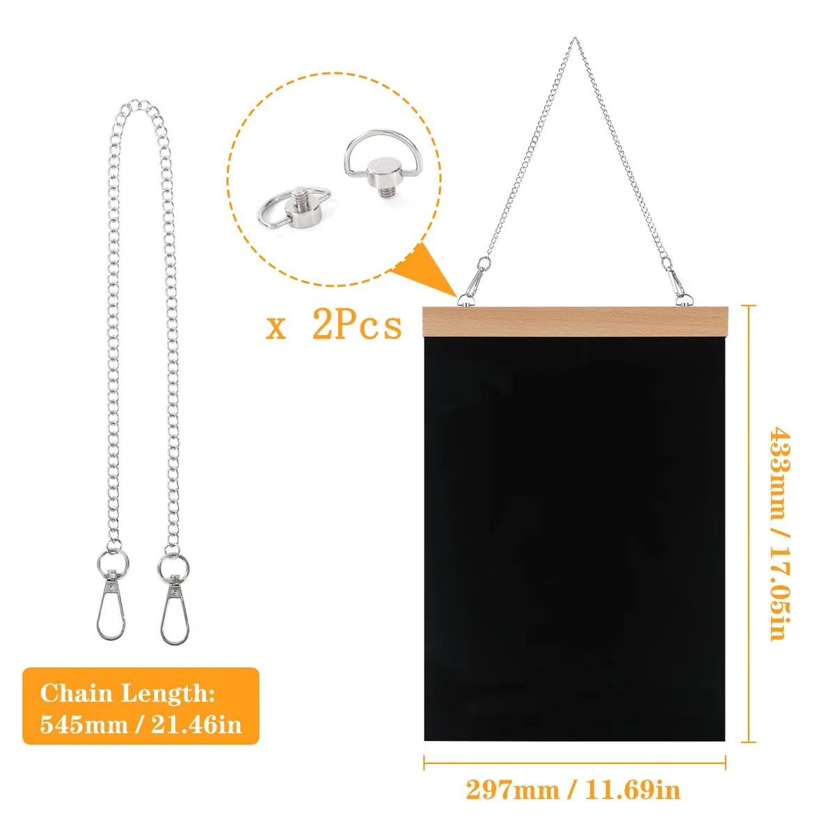 Lavagna da Appendere, A3 Lavagna da Tavolo, 1 Pezzi, Double-face, con Catena, Lavagna con Base in Legno, Lavagnette Decorative Neri