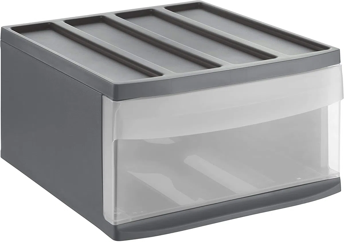 Rotho Cassettiera Systemix con 1 cassetto, plastica (PP) senza BPA, antracite/trasparente, L (39,5 x 34 x 20,3 cm)