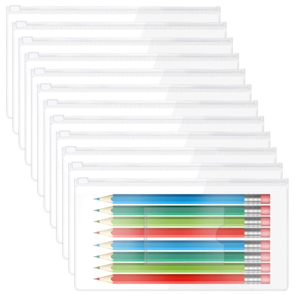 120 buste trasparenti con cerniera, piccole buste trasparenti con cerniera, astuccio per matite A6, per argento liquido, penne e documenti, forniture per ufficio, 23 x 12 cm