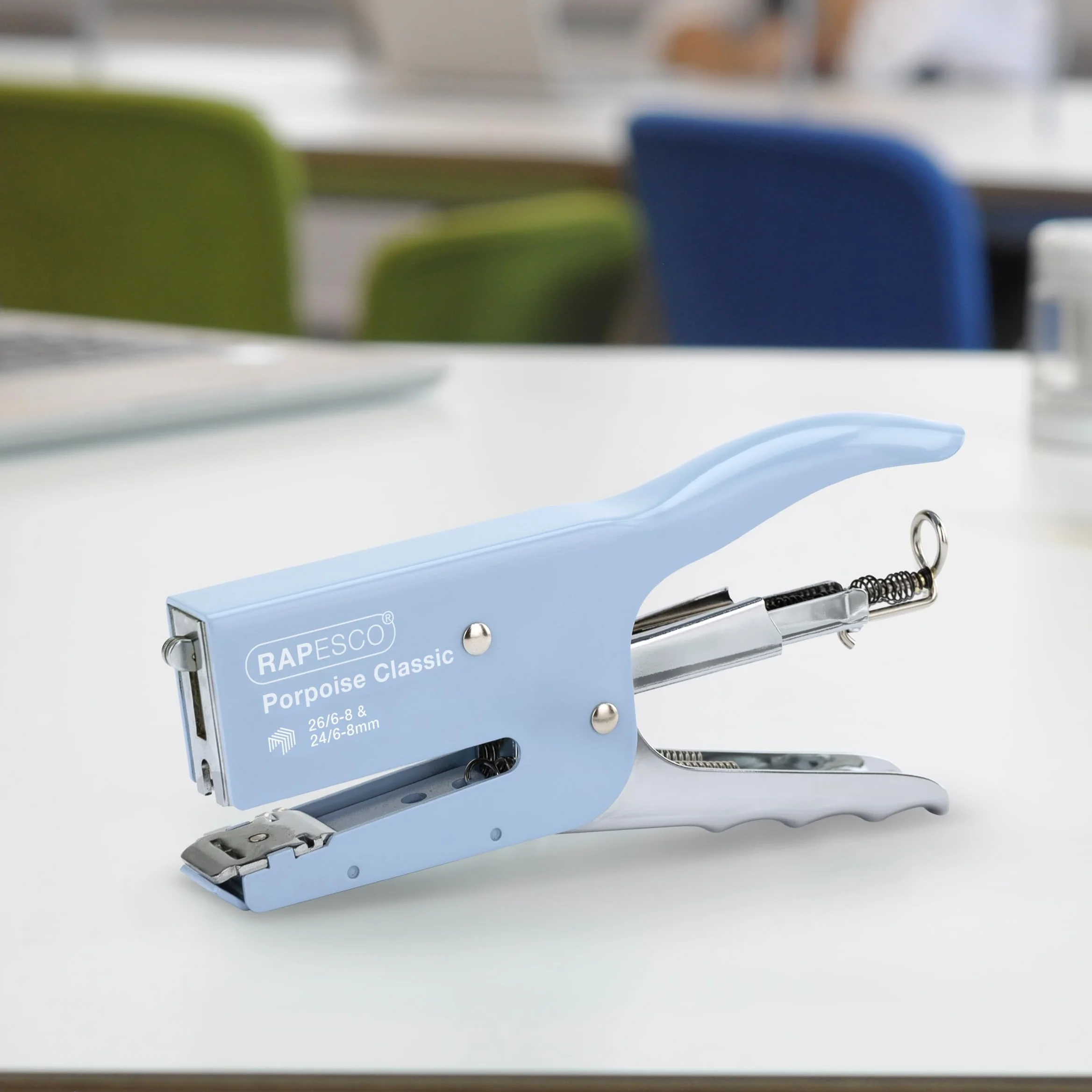 Rapesco 1355A Cucitrice a Pinza Classica Porpoise con 10.000 Punti Tipo 26/8 mm, Capacità 45 Fogli, Azzurro