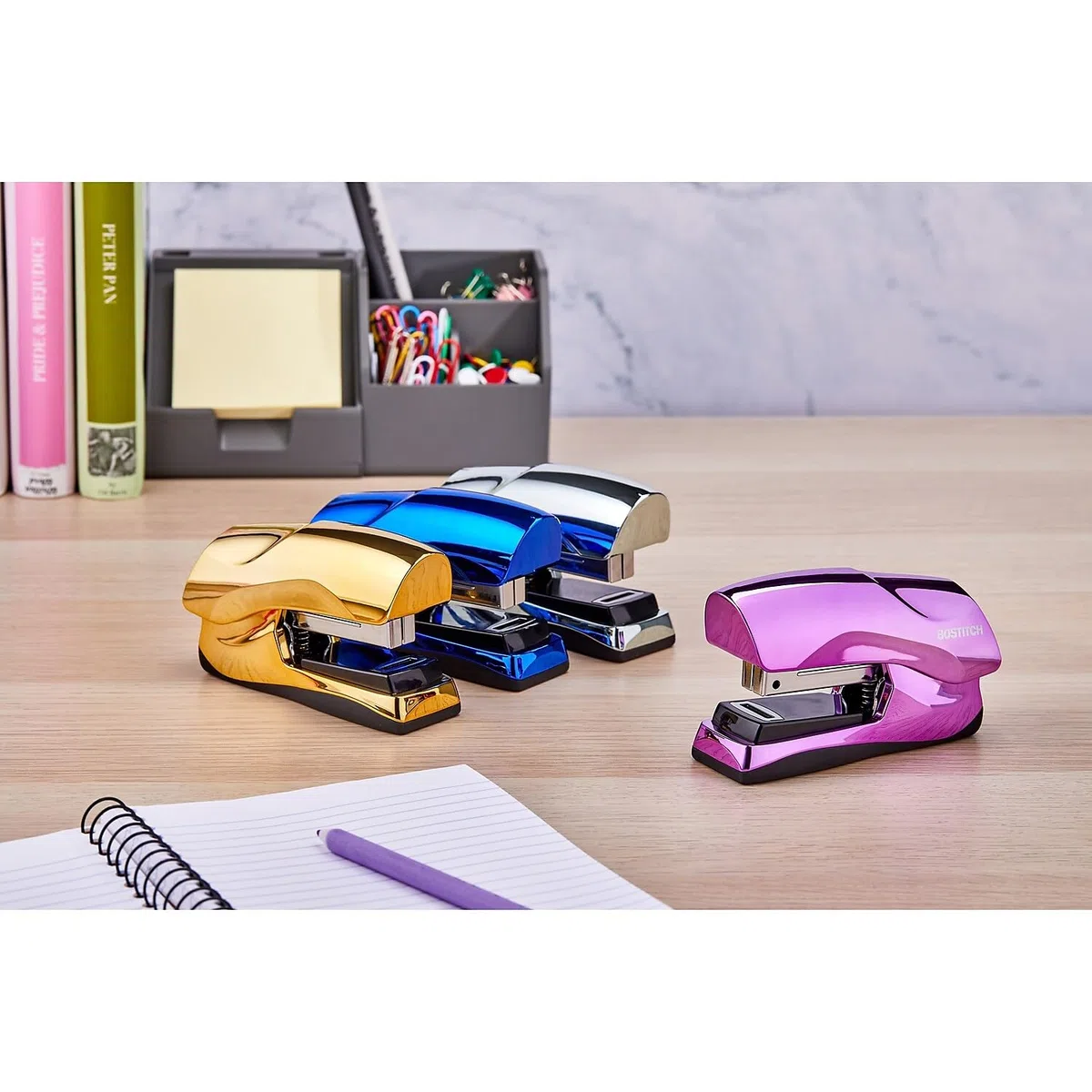 Bostitch Office Heavy Duty Stapler, 40 Sheet Capacity, No Jam, Half Strip, Fits into the Palm of Your Hand, For Classroom, Office or Desk, Metallic Blue
