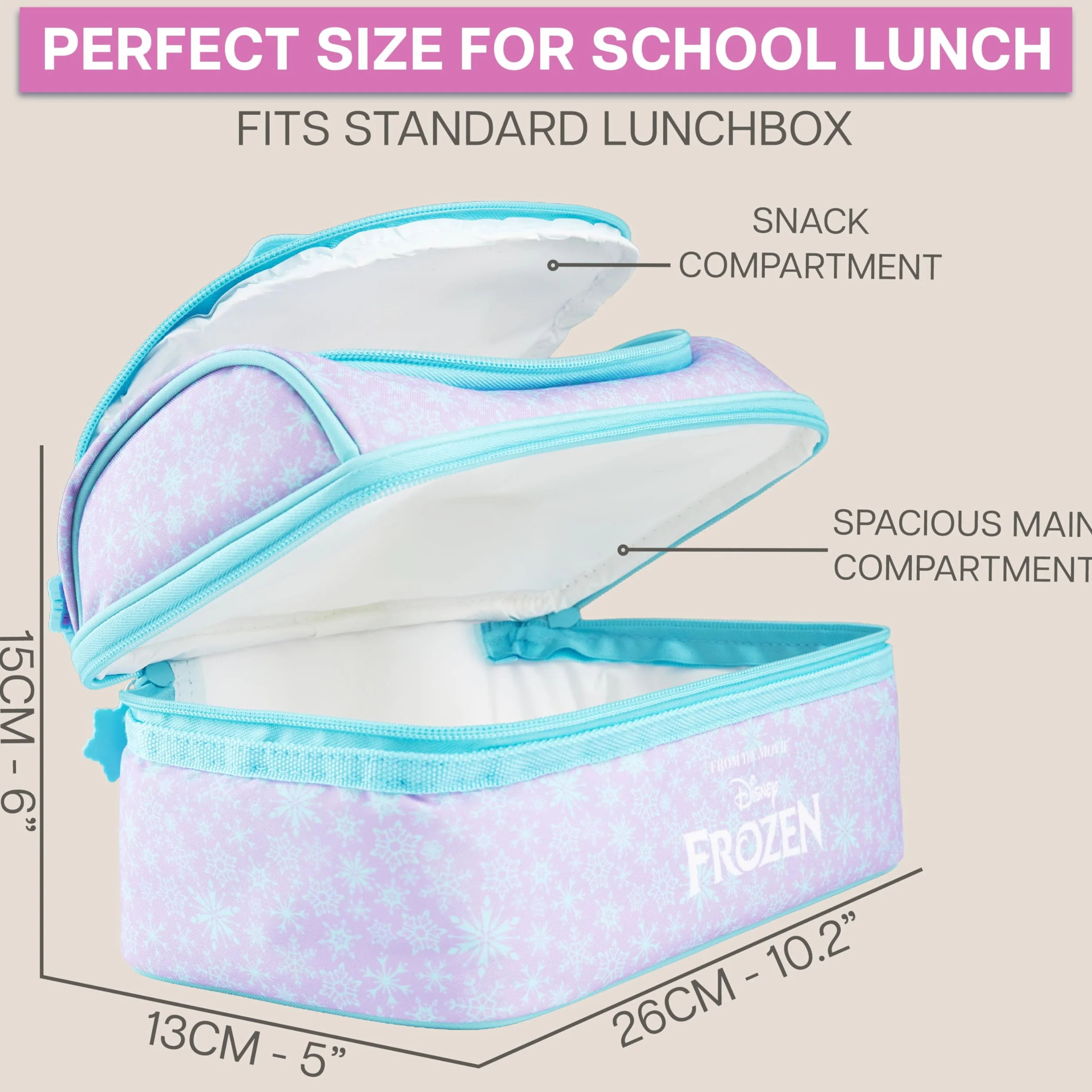 Get Trend Disney Frozen Borsa Termica Bambini 3L, Lunch Bag Merenda con 2 Scomparti, Porta Pranzo Bambina per Scuola Asilo e Tempo Libero, Idea Regalo Bambina (Viola Frozen)