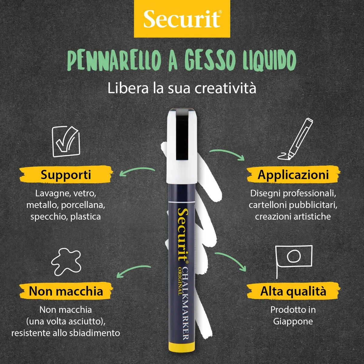 Securit Set da 8 pennarelli a gesso liquido colore Bianco - Punta Media