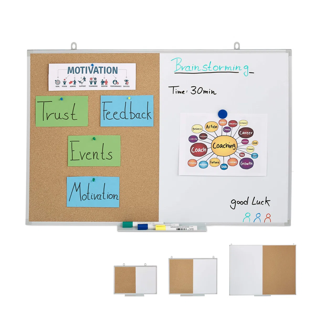 Relaxdays Lavagna Combinata 2in1, White & Cork Board, Cornice in Alluminio, Porta Pennarelli, 60 x 90, Bianco/Naturale