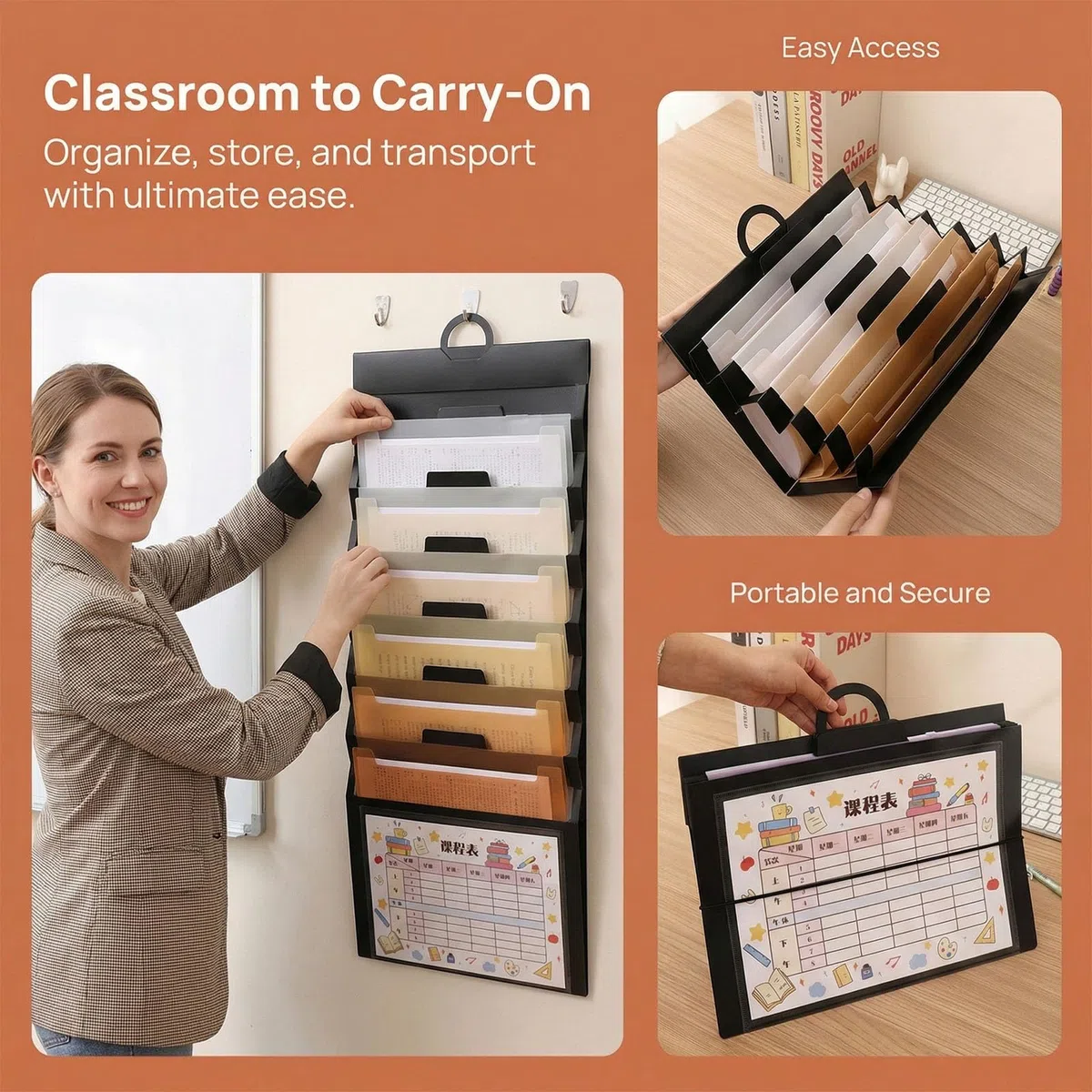 Colexy Portariviste da Parete, Portadocumenti con 6 Scomparti, Organizer da Parete per Ufficio e Classe (Marrone)