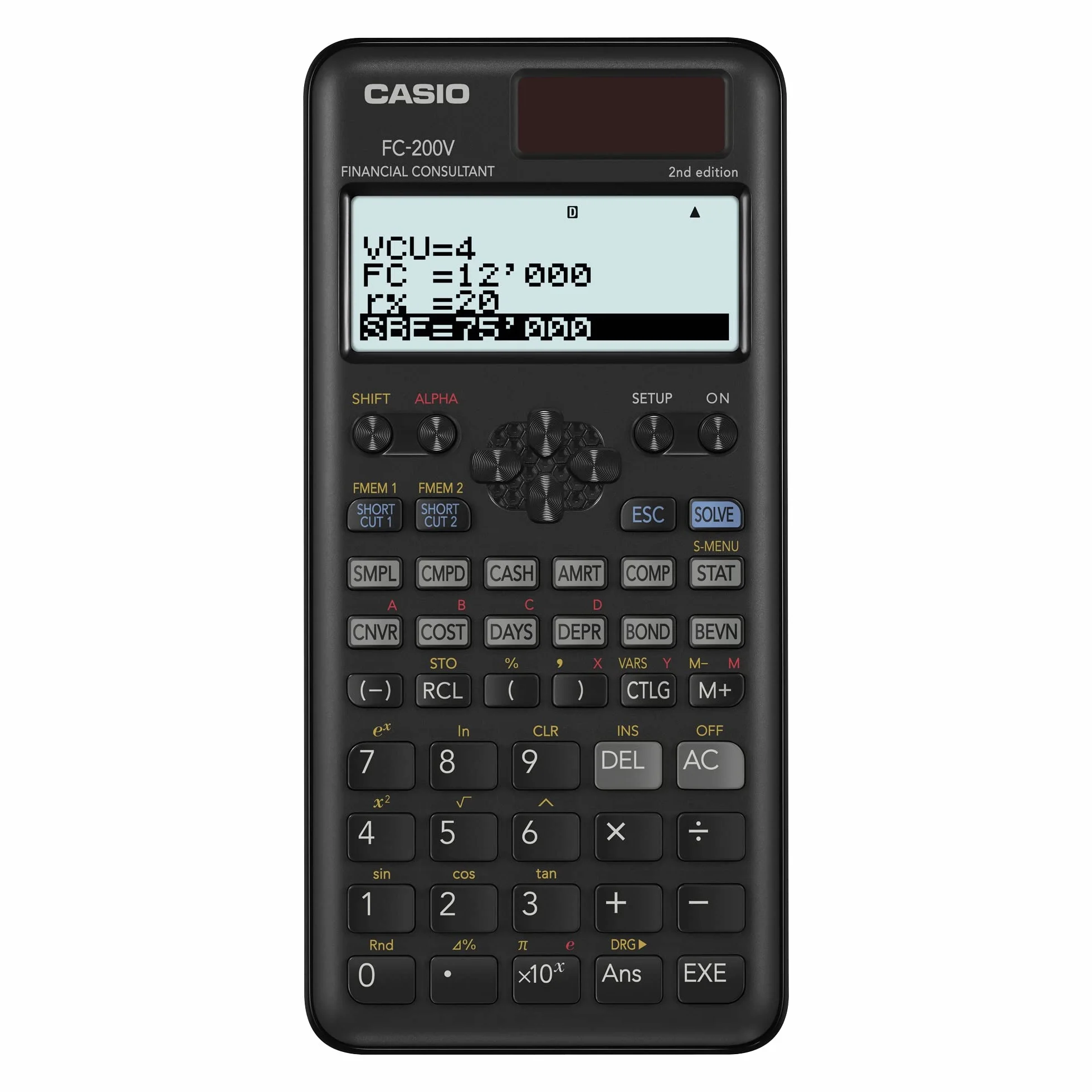 Casio Calcolatrice finanziaria FC-200V-2nd Edition, display a 4 righe, matrice DOT, 10+2 cifre