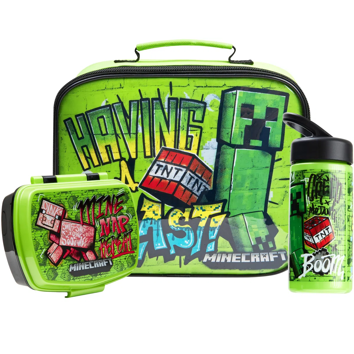Minecraft Borsa Termica Pranzo, Borraccia e Porta Merenda Bambino - 3 Pezzi Set