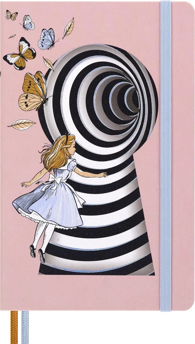 Moleskine Taccuino a Righe Le Avventure di Alice nel Paese delle Meraviglie, Copertina Rigida in Tela e Chiusura Elastica, con due Segnalibri e Adesivi a Tema, Alice, Formato Large 13 x 21 cm