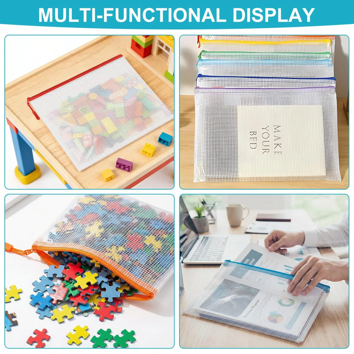 45 pezzi Borsa portadocumenti impermeabile con chiusura lampo, 8 misure Mesh Bag Zipper sacchetto PVC plastica trasparente per scuola, cosmetici, organizzazione dei file, stoccaggio di cancelleria
