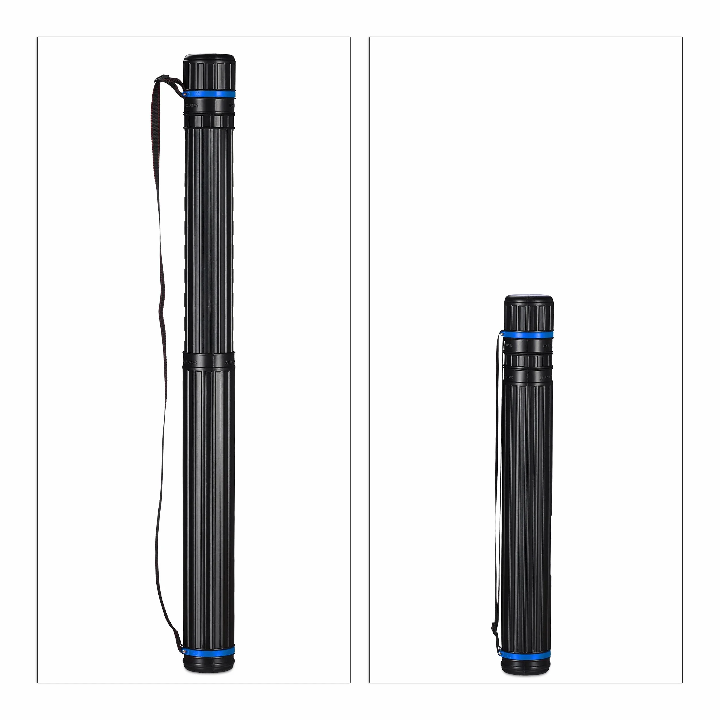 Relaxdays Tubo Portadisegni, Set da 2, Formato Max. A0, Cintura Regolabile, Tappo a Vite, 64-107 cm, Plastica, Nero Blu