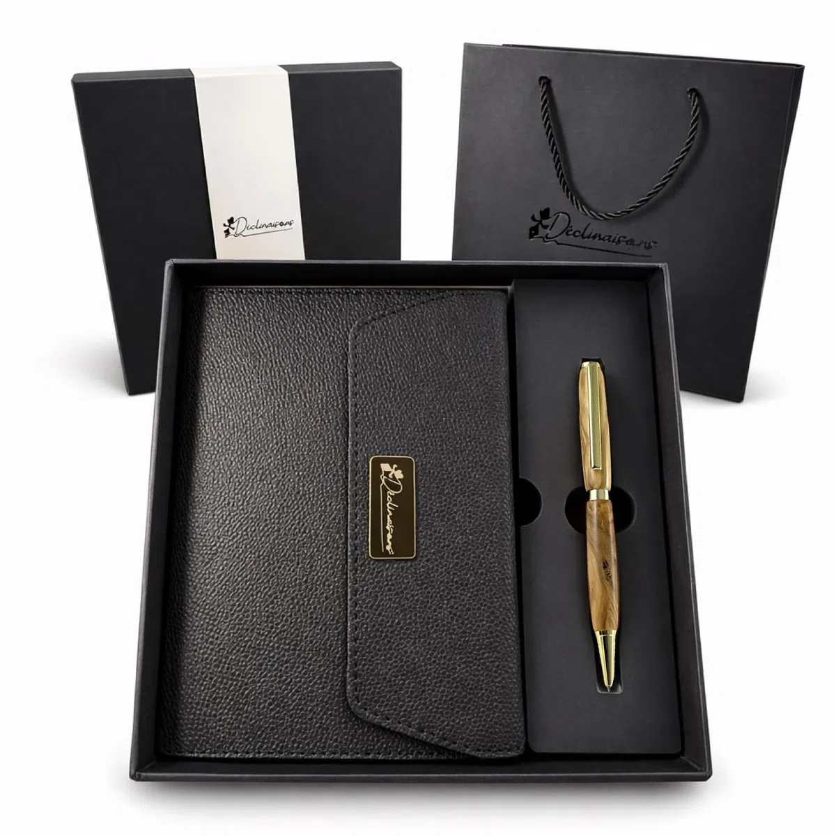 Set di scrittura : Penna Sfera Legno di Ulivo Italiano Personalizzato + Taccuino A5. Confezione regalo | Natale, Affari, Dottore, Anniversario