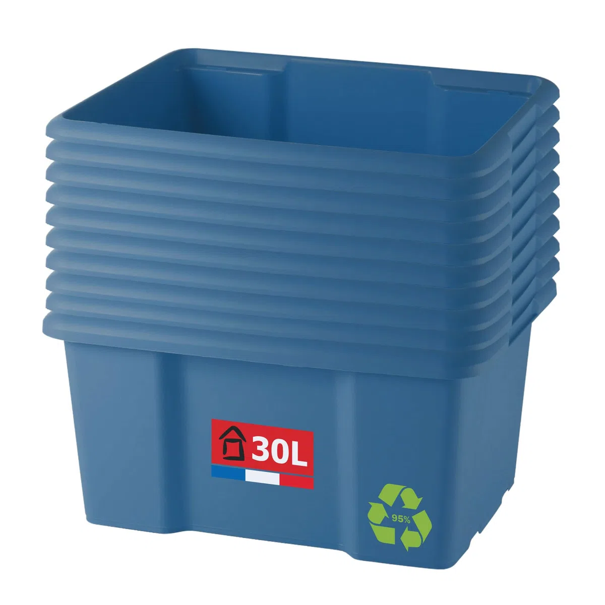 Sundis set di 10 scatole portaoggetti da 30L, blu, L.46,5xl.36,5x H23cm, in plastica riciclata, impilabili, ideale per l'officina, il bricolage o il trasporto