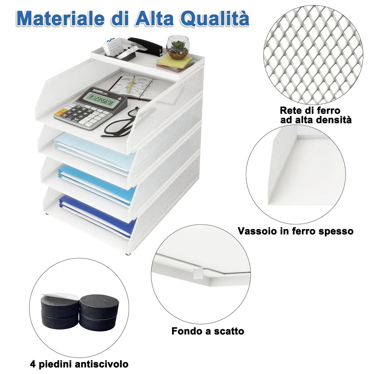 PUNCIA Vassoio per Lettere in Metallo a 4 Livelli Organizer da Scrivania per Ufficio Supporto da Scrivania per Accessori per Lettere di Carta 25x32x31,5CM per l'Ufficio Domestico e Scolastico(Bianco)