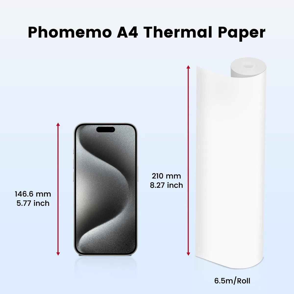 Phomemo Carta da Stampa Termica A4 4 Rotoli, 210x297 mm, Senza Bisfenolo A, Compatibile con Le Stampanti Portatili Phomemo M832, per Viaggi, Casa, Foto, Fatture, Contratti, 20 Fogli/Rotolo