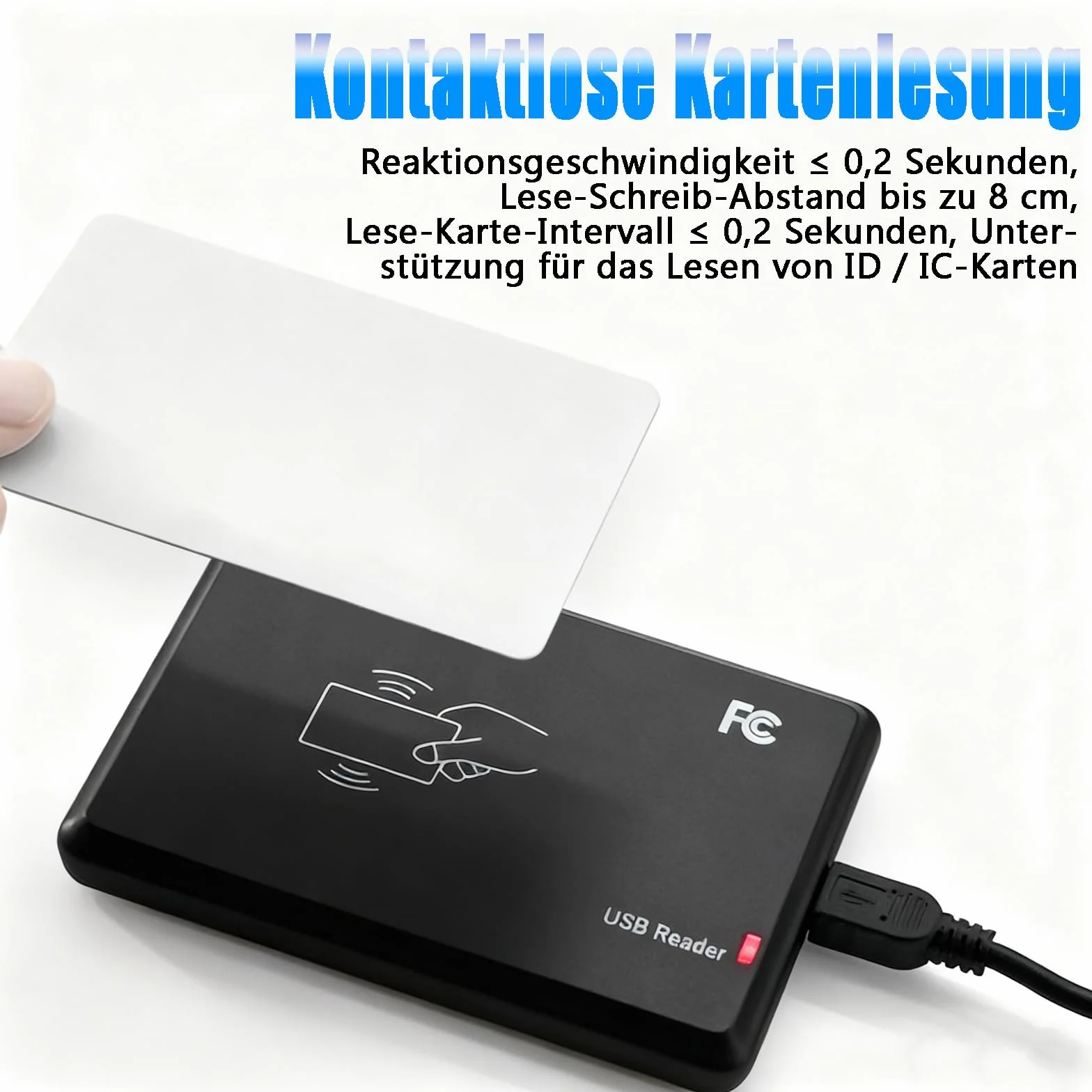 Lettore di schede RFID IC da 13,56 MHz, senza contatto, S50 S70, un lettore di schede con display a LED/cicalino, USB 13,56 MHz, senza contatto, protocollo IC 14443A
