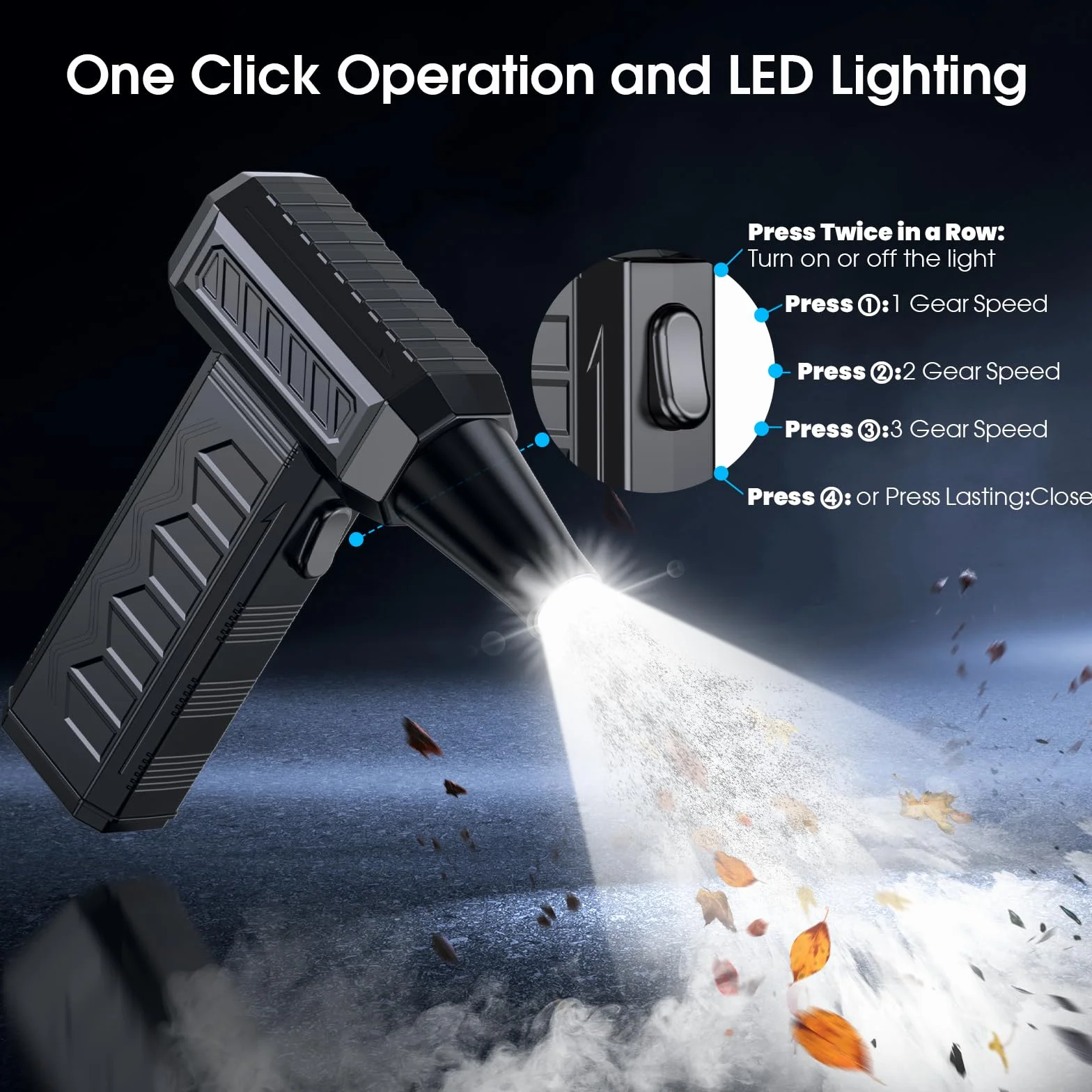 Aria Compressa Spray con Luce LED, 3 Velocità 150000 RPM Aria Compressa Elettrico, 6000 mAh Mini Soffiatore a Batteria Potente, Soffiatore Portatile per la Pulizia del PC,Divano,Tastiera,Auto