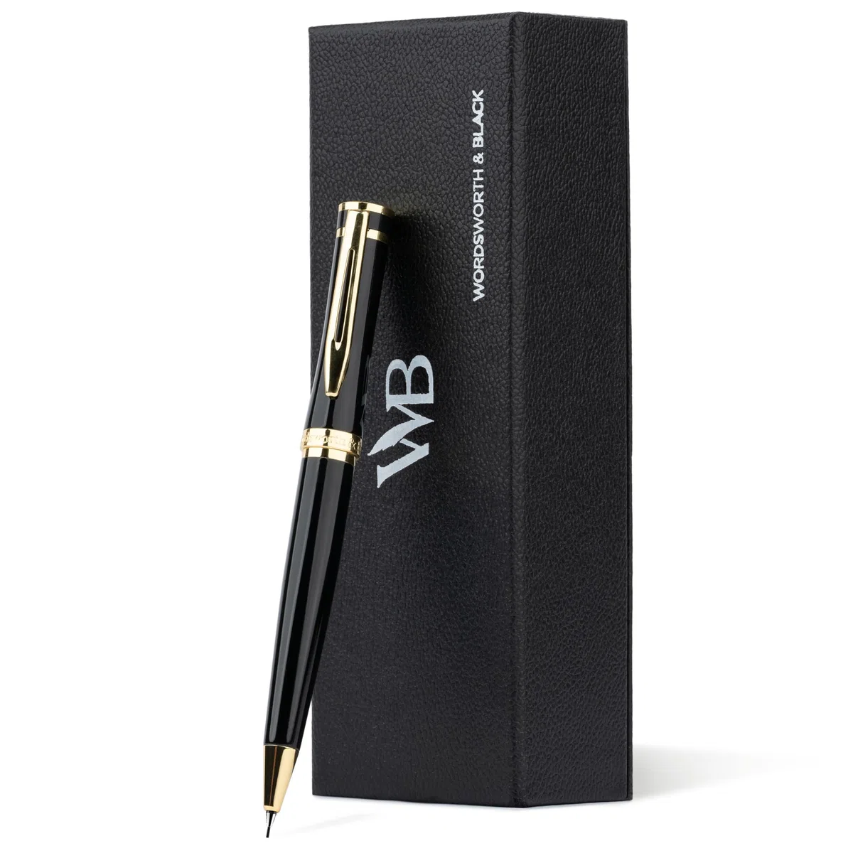 Wordsworth & Black Matita Meccanica Mina di Grafite - Laccatura Nera con Finitura in Oro 24K, Mina da 0,7 mm, Set Regalo per Uomo e Donna, Matite Professionali per Ufficio