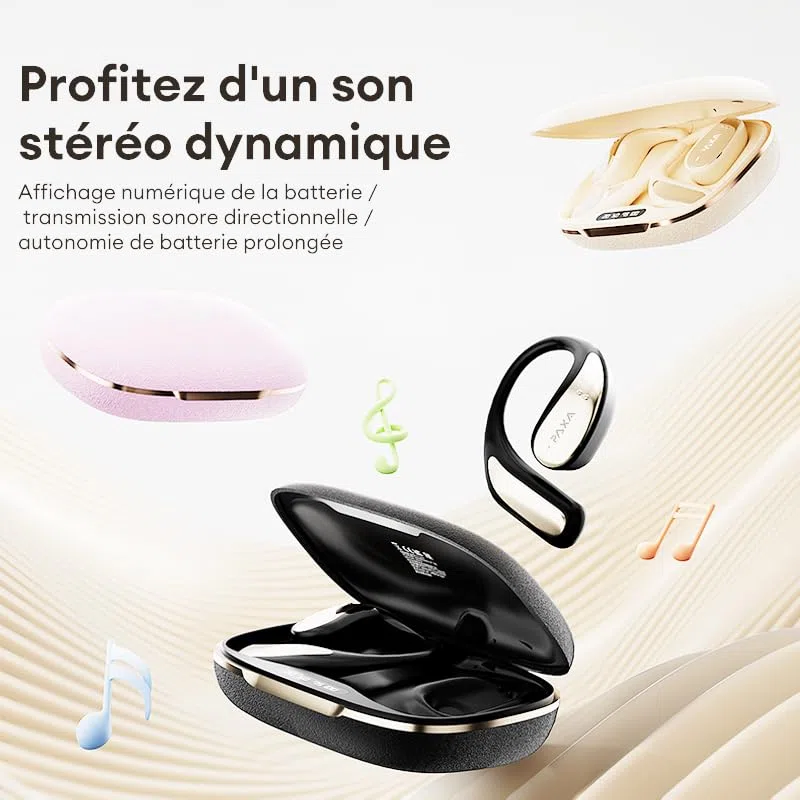PAXA Vogbuds5Proai Auricolari Traduttore Ia, Auricolari Open-Ear Wireless 3-In-1 Con App, Traduttore Vocale Bluetooth 5.4, Cuffie Intelligenti Con Display Led, Autonomia Fino A 40 Ore, Nero