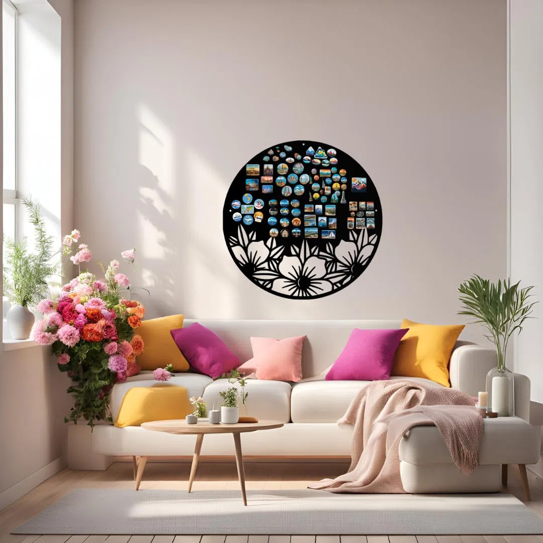 Lavagna Magnetica - Bacheca magnetica con motivo floreale - Ideale per magneti e appunti - Lavagna scrivibile - incl. kit di montaggio - 50x50 cm - Nero