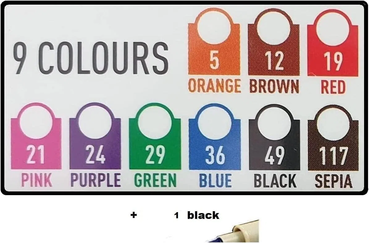 Pigma MICRON Sakura - Set di 9 colori, misura 05 + 1