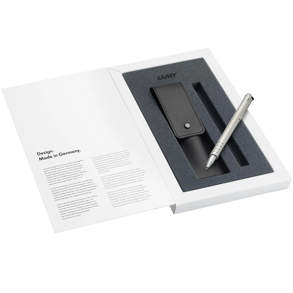 Lamy Set regalo roller swift Palladium - roller con sensazione di scrittura fluida - involucro in metallo con larghezza di tratto B - refill M 66 blue incl. e custodia in vera pelle
