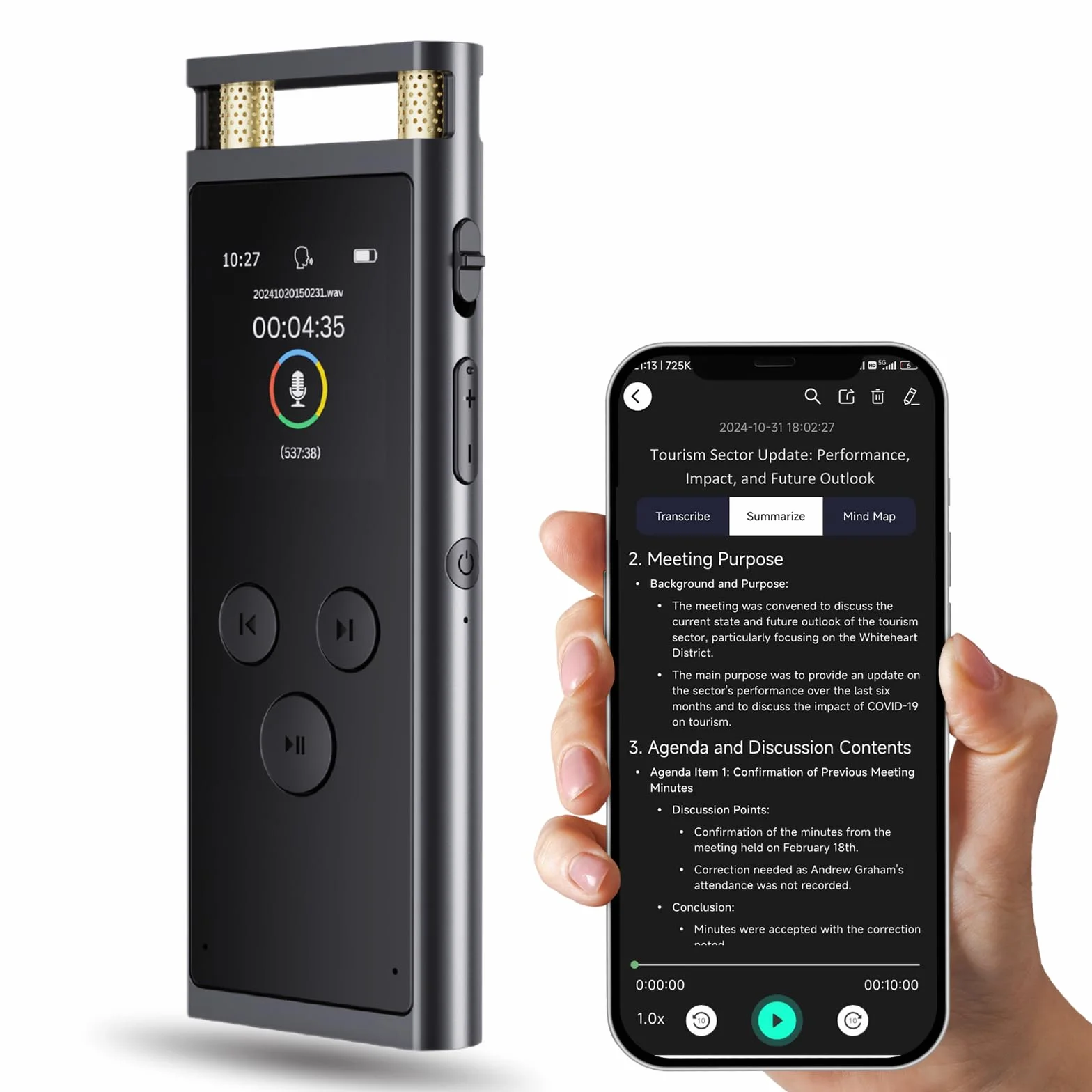 Registratore Vocale AI con Attivazione Vocale - Trascrivi e Riassumi con Tecnologia AI, Supporta 102 Lingue, Controllo App, Registratore Audio Digitale per Riunioni, Lezioni (black)