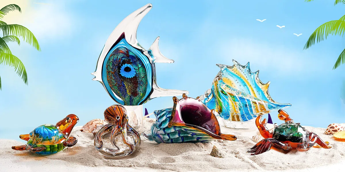 EUSTUMA Ornamento di figura di balena di vetro soffiato a mano,Ornamento animale di mare per acquario di pesci,Collezione di animali di mare per regalo di compleanno,Fermacarte in vetro